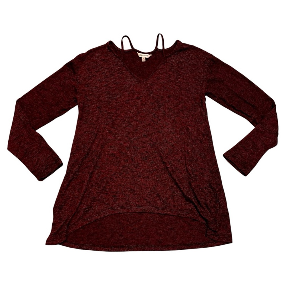 Juicy Couture Long Sleeve Cut Out Shoulder Shirt Top Maroon Small